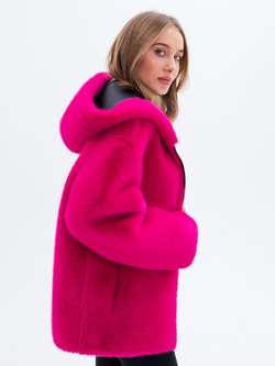 Дубленка короткая зимняя, фуксия, Северина