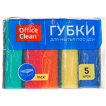 Губка для мытья посуды OfficeClean "Maxi", поролон с абразивным слоем, 90х65х27 мм, 5 штук