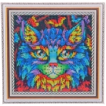 Алмазная мозаика на подрамнике с полным заполнением «МИР ЯРКИХ КРАСОК», радужный кот, 20*20 см