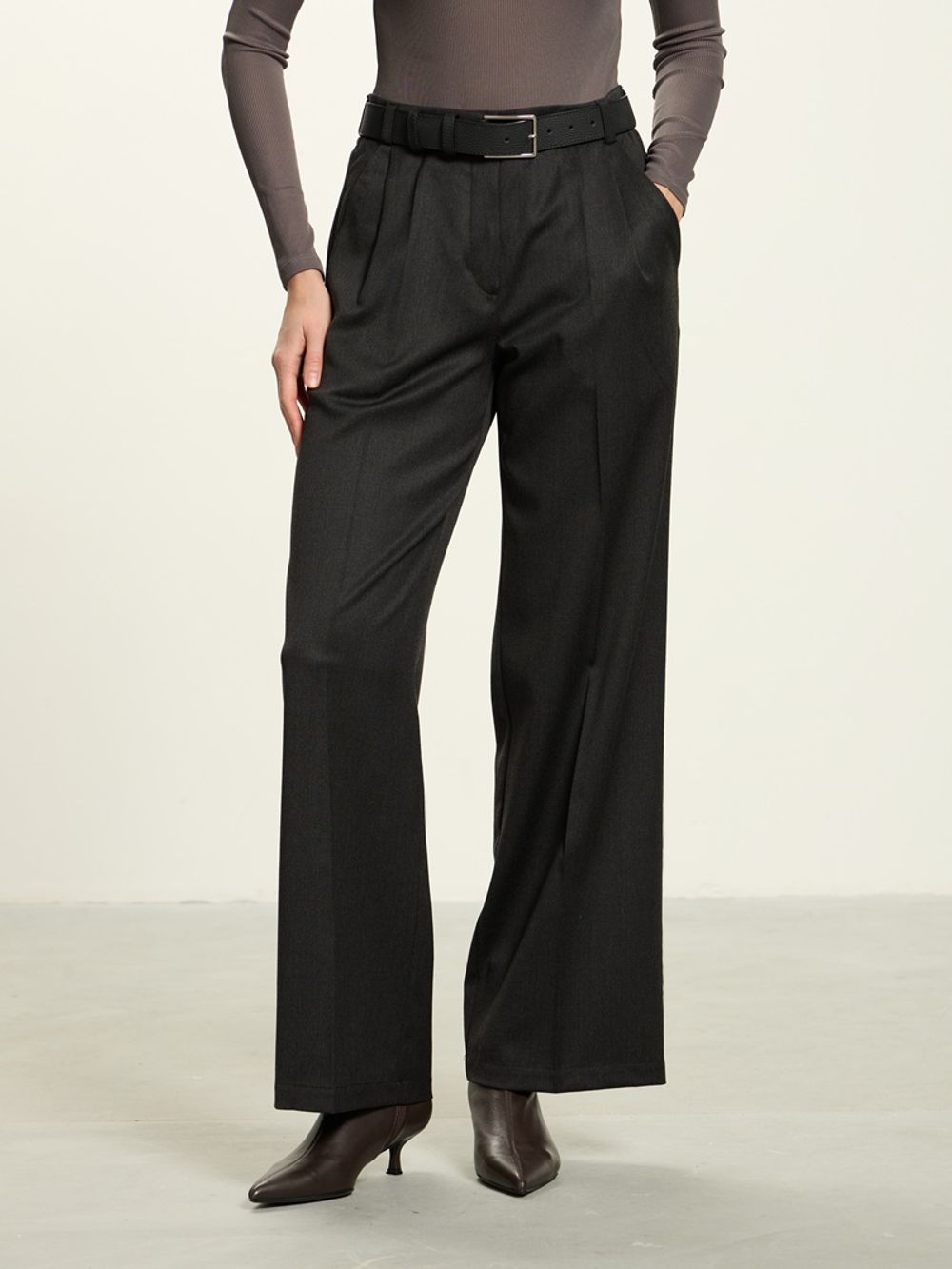 Брюки палаццо на молнии из шерсти графит