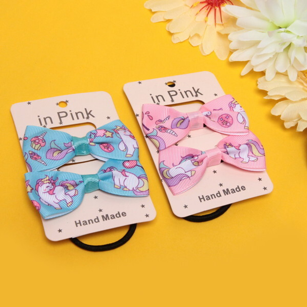 Банты для волос детские 2 шт «Small Happiness», единорожки и леденцы, микс 2 цвета, 4*6,5см