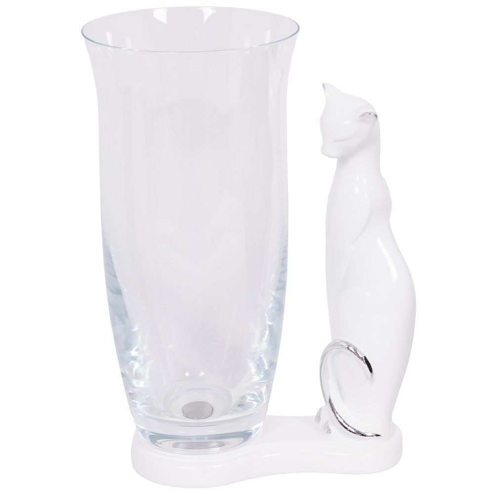 Ваза для цветов Кошка Шелби с чашей Аура Белая