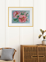 Картина авторская акварельная в паспарту 40х50 см на стену для интерьера "Пионы"