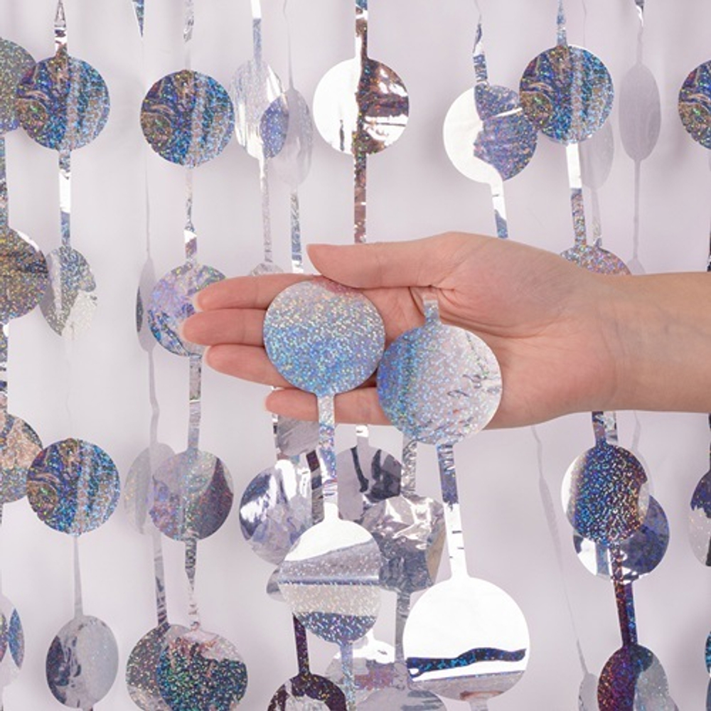 Занавес Круг, Лазерный, Серебро, Голография, 100*200 см