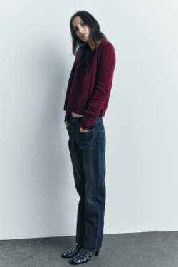 ZARA БАЗОВЫЙ КАРДИГАН ИЗ 100% ШЕРСТИ, ГРАНАТОВЫЙ