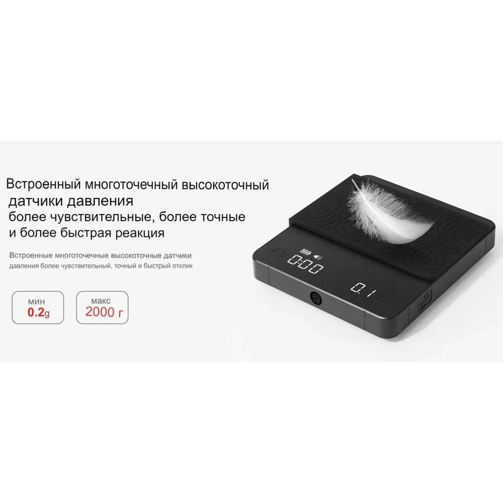 Весы кофейные портативные MINI SCALE (POUR-OVER&ESPRESSO) белые 0,2-2000гр батарея 1800mAH ZeroHero