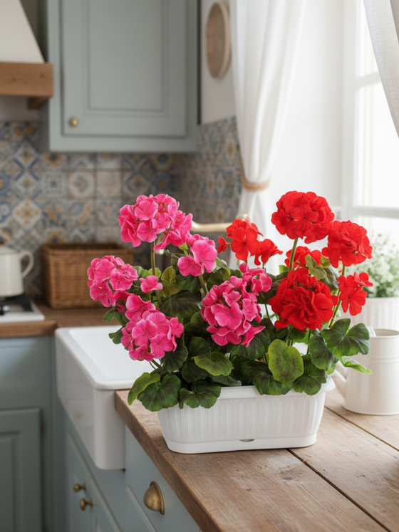 Искусственные цветы Герань малиново-красная 40см в балконном ящике
