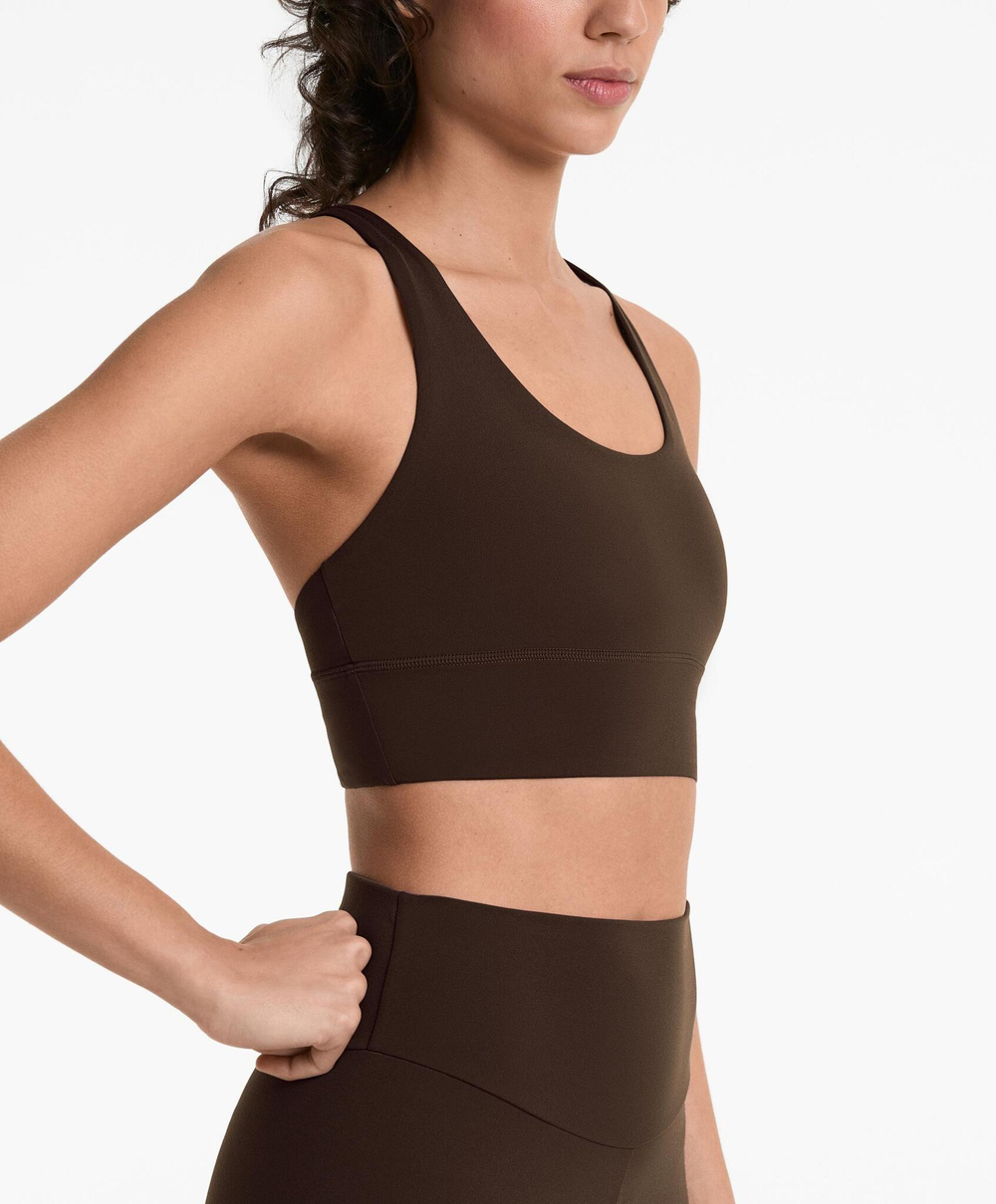 Oysho Спортивный бюстгальтер с бретелями на спине, темно-коричневый