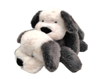 Мягкая игрушка Собачка лежачая серая с белой мордочкой 30см
