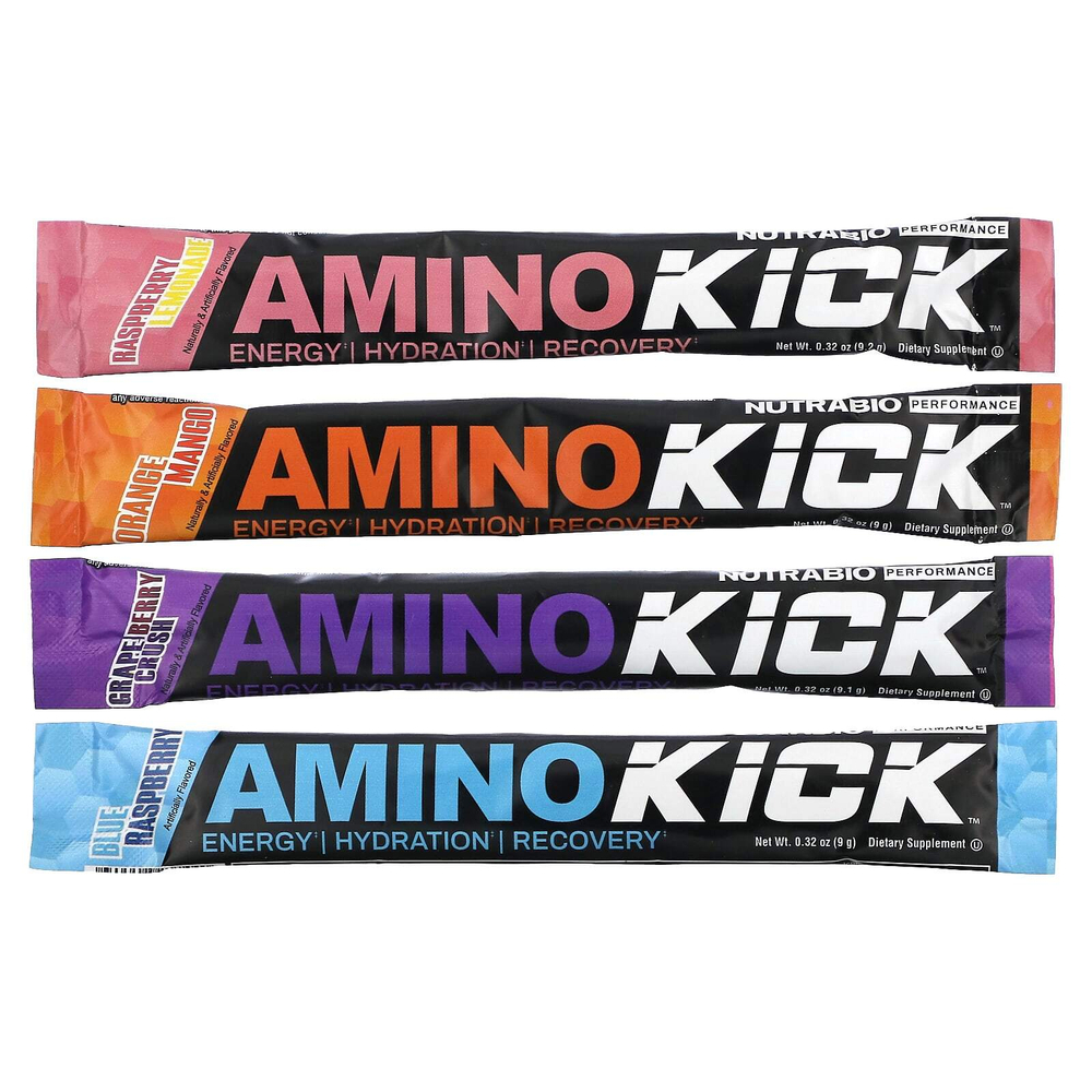 NutraBio, Amino Kick, разнообразная упаковка, 20 стиков по 9 г (0,32 унции)