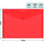Папка-конверт на кнопке Бюрократ, А5, 180 мкм, красная