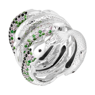 Кольцо Рыбы с Сапфирами, Цаворитами и Бриллиантами, R0251-1/2