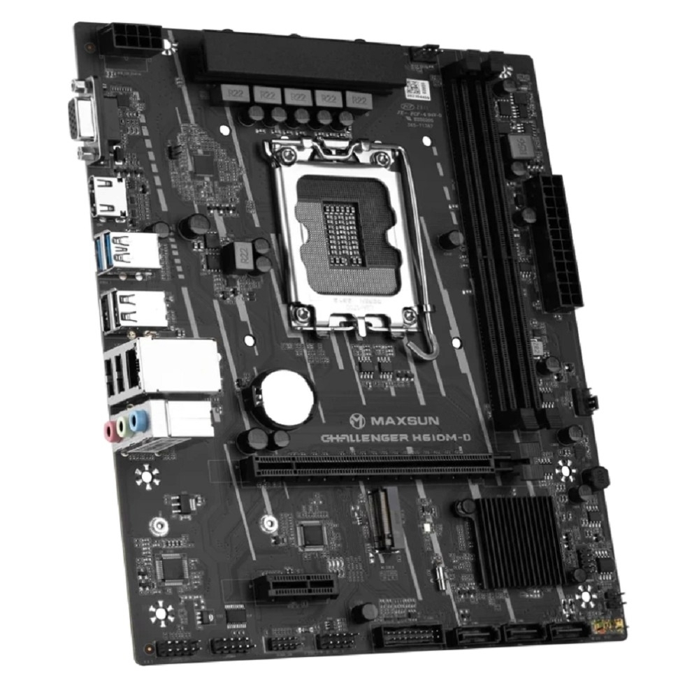 Материнская плата MAXSUN MS-Challenger H610M-D (Socket 1700, mATX, 2*DDR4, VGA+HDMI, 3*SATA3, 1*M.2, 1*PCIEx16/1*PCIEx1, 4*USB 2.0, 2*USB 3.2 Gen1, LAN 1*1G, RTL)