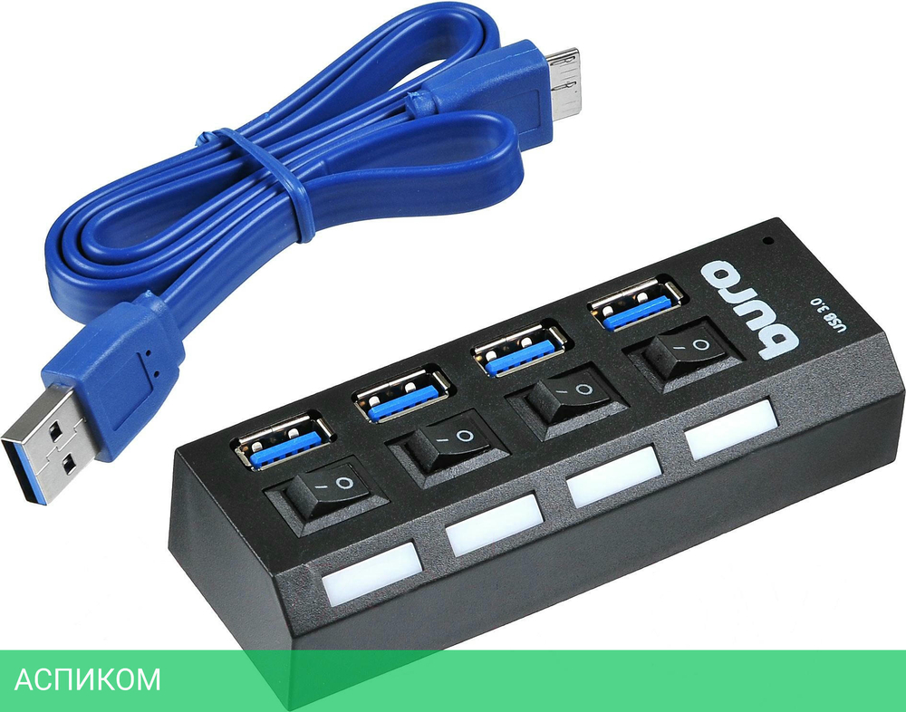 USB-хаб Buro BU-HUB4-U3.0-L черный