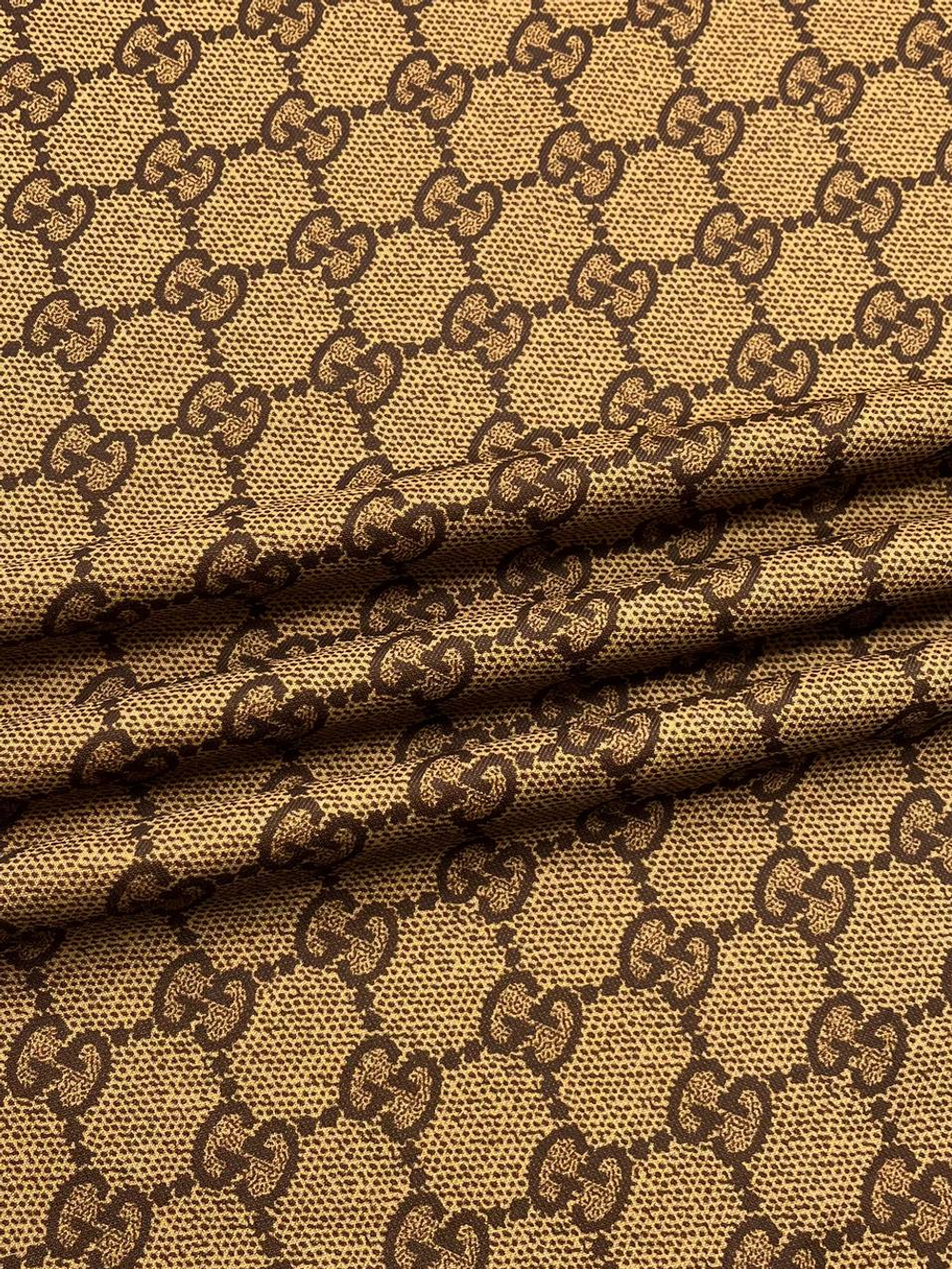 Трикотаж хлопок с п/э Gucci коричневый с лого