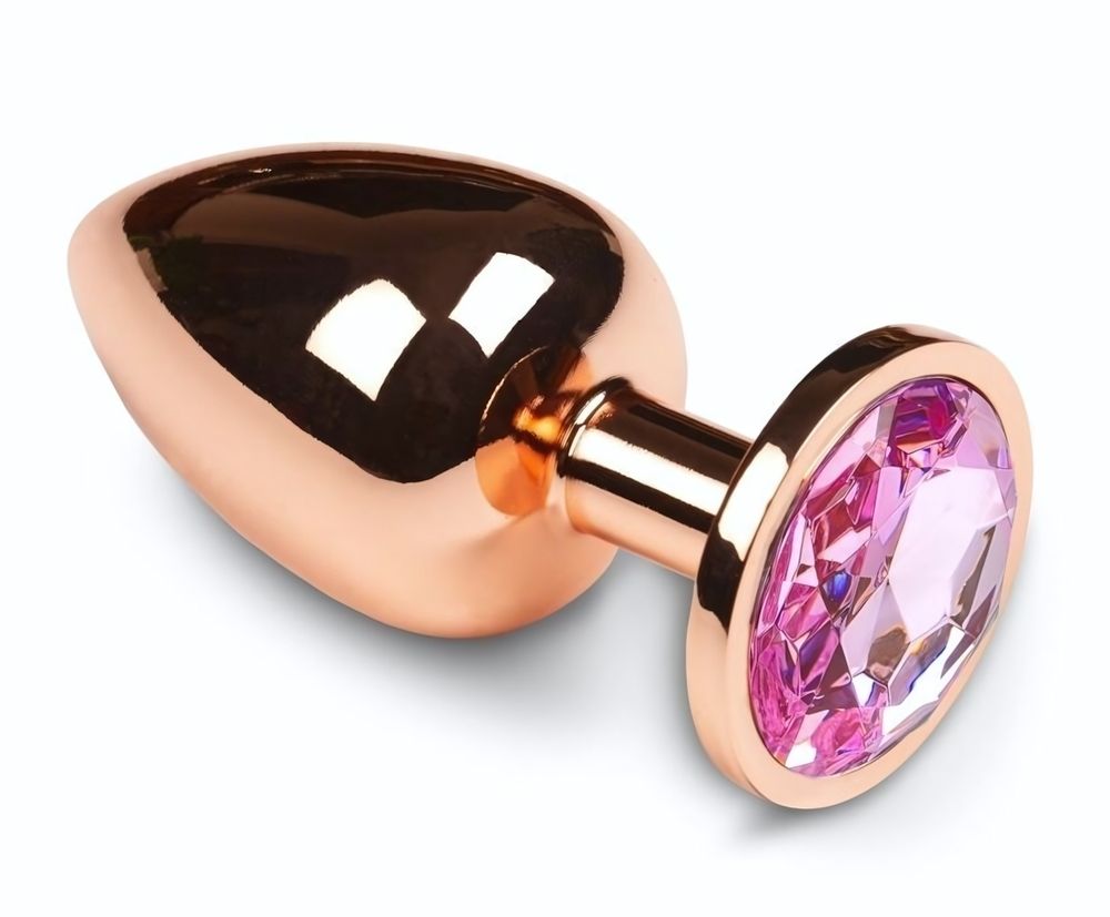 Анальная втулка с кристаллом Medium Gold розовый 8 см