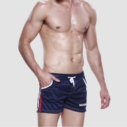 Мужские шорты темно-синие в сетку Seobean Red Sport Shorts Navy 40506