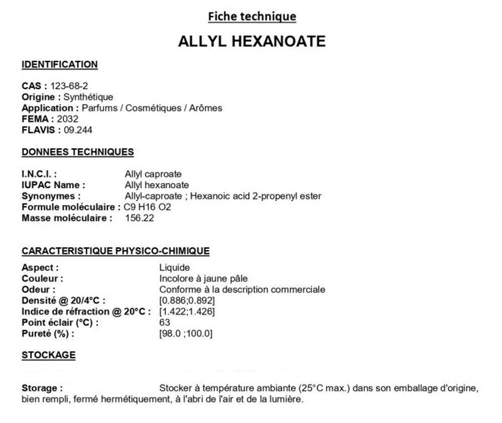 ALLYL HEXANOATE / АЛЛИЛ ГЕКСАНОАТ CAS 123-68-2