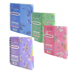 Тетрадь 120л., А5, клетка, Alingar "Flowers", гребень, пластиковая обложка, цветные пластиковые разделители, ассорти 4 цвета