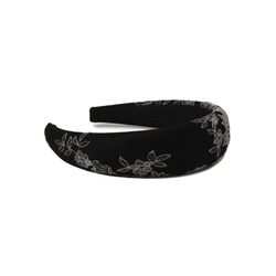 Ободок из черного шелка с серебристой вышивкой