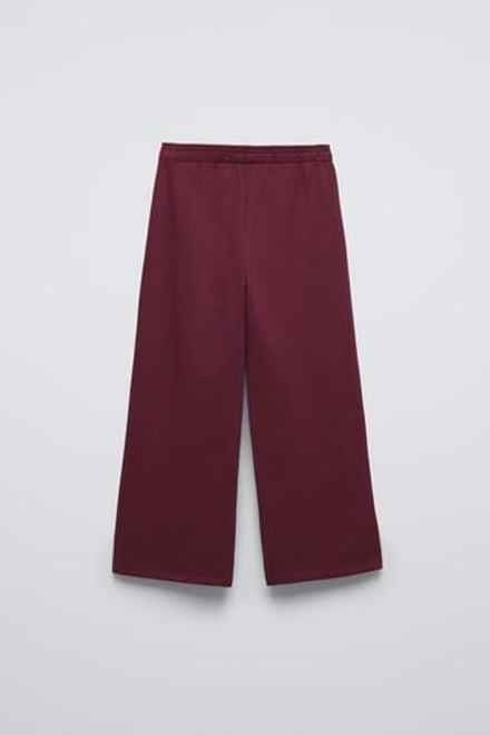 ZARA БРЮКИ С ШИРОКИМИ ШТАНИНАМИ, ГРАНАТОВЫЙ