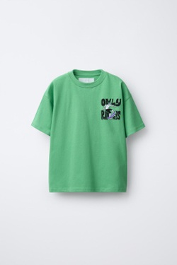 ZARA ФУТБОЛКА С ПРИНТОМ SKATER, ЗЕЛЕНЫЙ