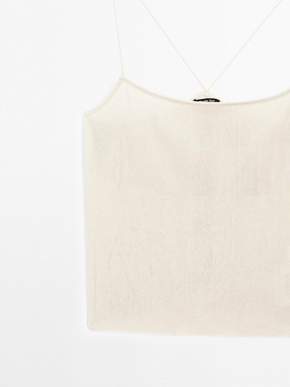 Massimo Dutti Топ на тонких бретелях с рельефным узором, дымчатый