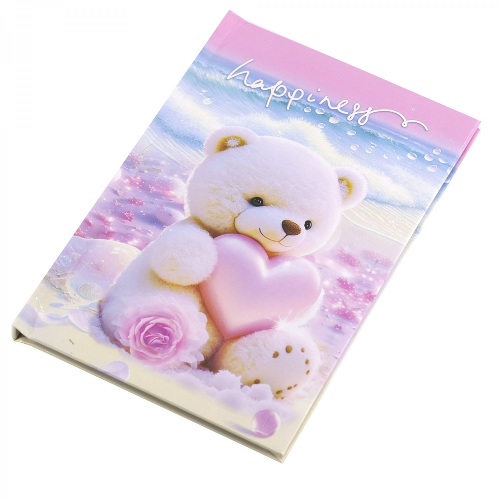 Блокнот в футляре, 14,5 см * 20,5 см, 7БЦ, Alingar, ламинация, замочек, линия, 45 л., "Милый мишка", розово-сиреневый