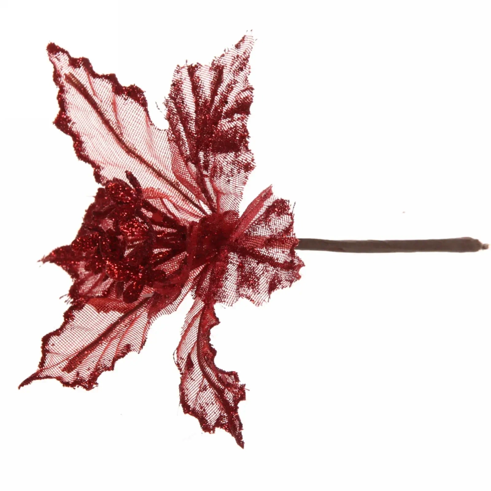 Украшение новогоднее «Пуансеттия-Вуаль» 15 см, Красный