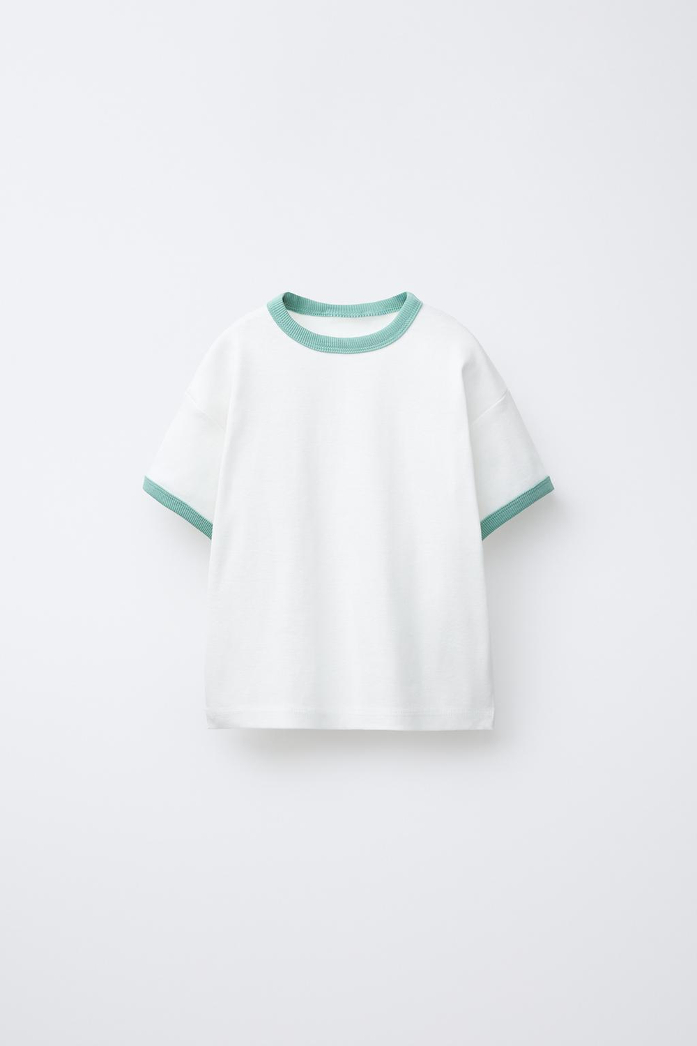 ZARA ФУТБОЛКА С КОНТРАСТНОЙ ОКАНТОВКОЙ, БИРЮЗОВЫЙ