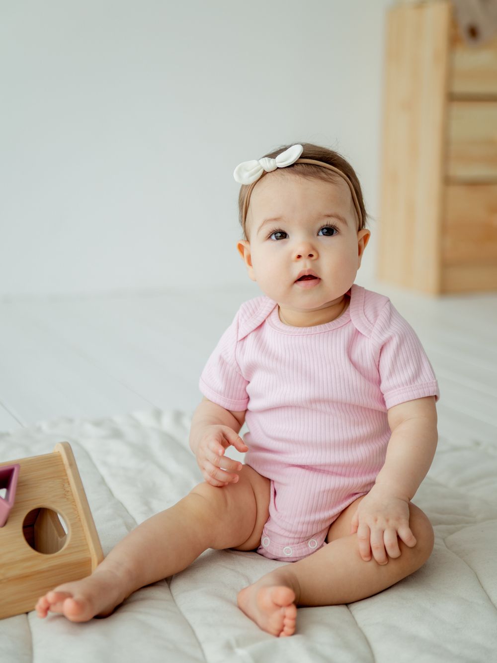 Боди с коротким рукавом "Пудра" из хлопка в рубчик 0+