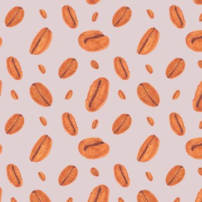 Кофейные зерна на сиреневом фоне