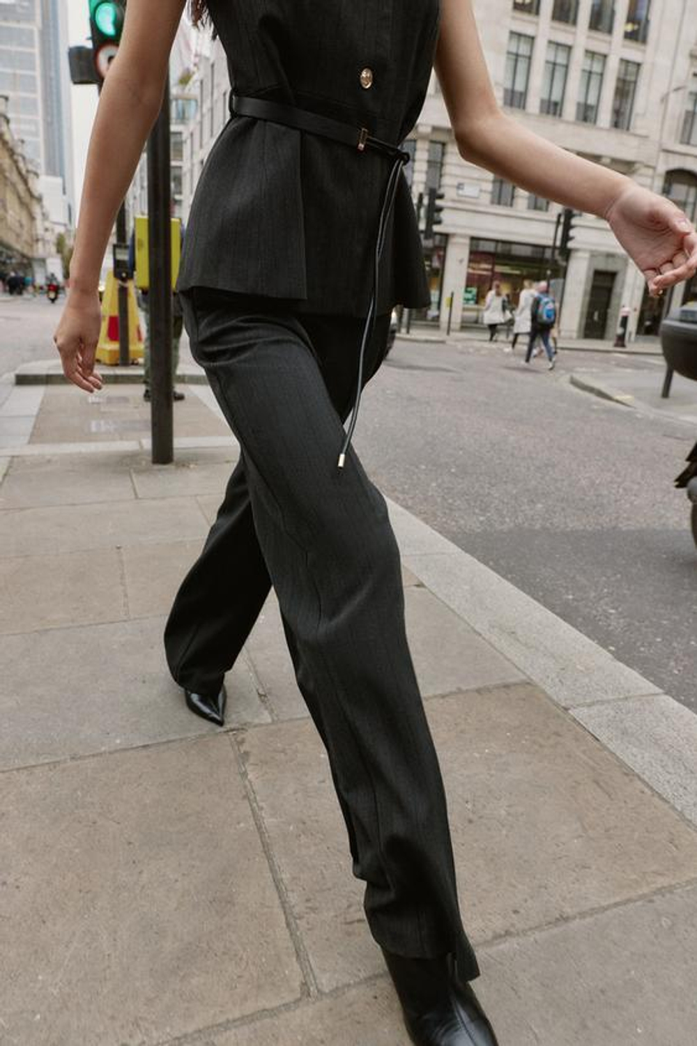 ZARA БРЮКИ ПРЯМОГО КРОЯ В ЕЛОЧКУ, АНТРАЦИТОВО-СЕРЫЙ