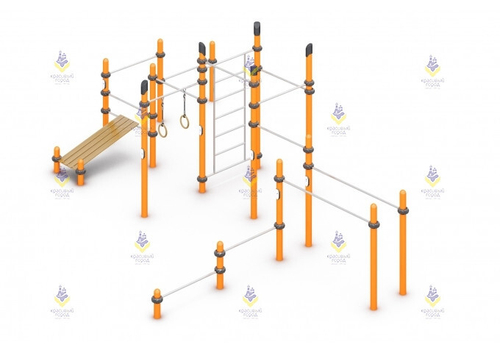 Воркаут «10 турников, шведская стенка, кольца, брусья и скамья для пресса»