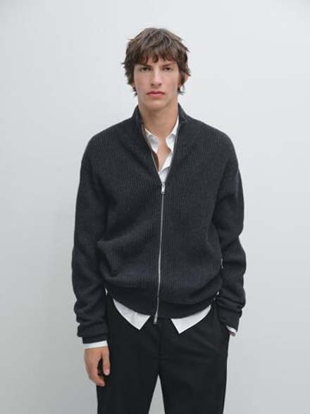 Massimo Dutti Кардиган с карманами на молнии и контрастными деталями, темный антрацит