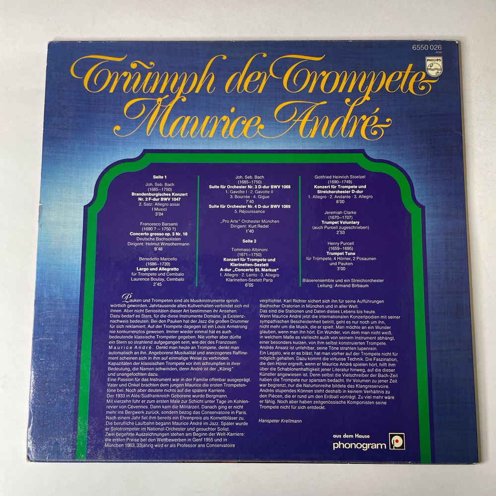Винтажная виниловая пластинка LP Maurice Andre, Triumph Der Trompete (Германия 1973)