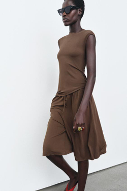 ZARA ДЛИННЫЕ СВОБОДНЫЕ ШОРТЫ-БЕРМУДЫ, КОРИЧНЕВЫЙ