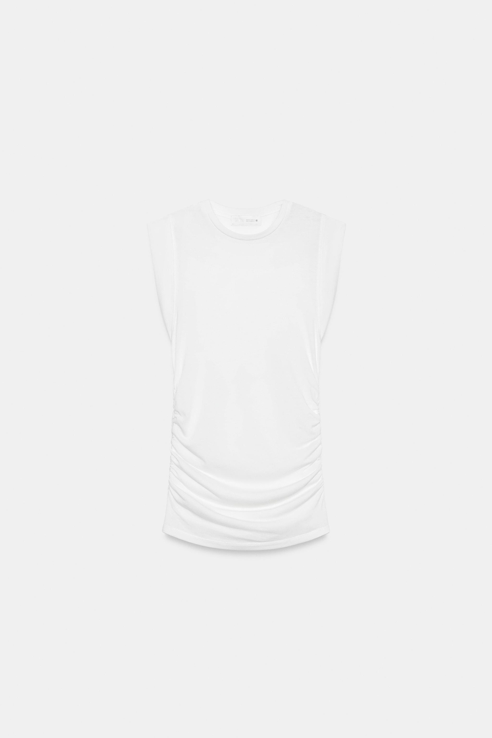 ZARA ТОП С БОКОВЫМИ СБОРКАМИ, ЖЕЛТОВАТО-БЕЛЫЙ