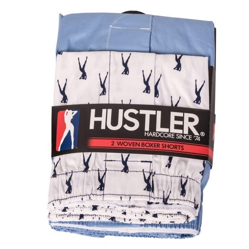 Комплект из 2 мужских трусов-шортов: голубые и белые с мелким рисунком (Размер: L) (Цвет: голубой с белым)