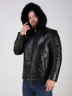 Куртка зимняя кожаная с капюшоном пуховик