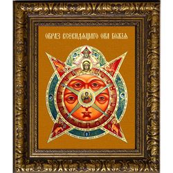 Всевидящее Око Божие. Икона Божьей Матери на холсте с мощевиком.