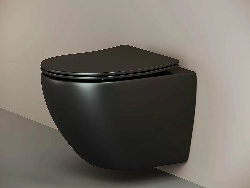 Унитаз подвесной Ceramica Nova METROPOL Rimless CN4002MB_1002CH черный матовый, безободковый, с крышкой микролифт, с инсталляцией и кнопкой хром
