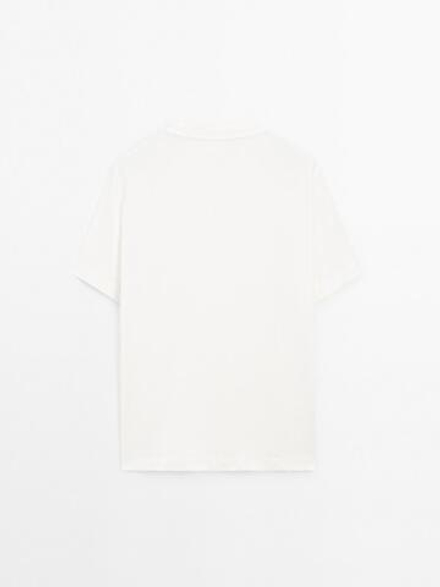 Massimo Dutti Футболка с коротким рукавом из смесового льна, кремовый