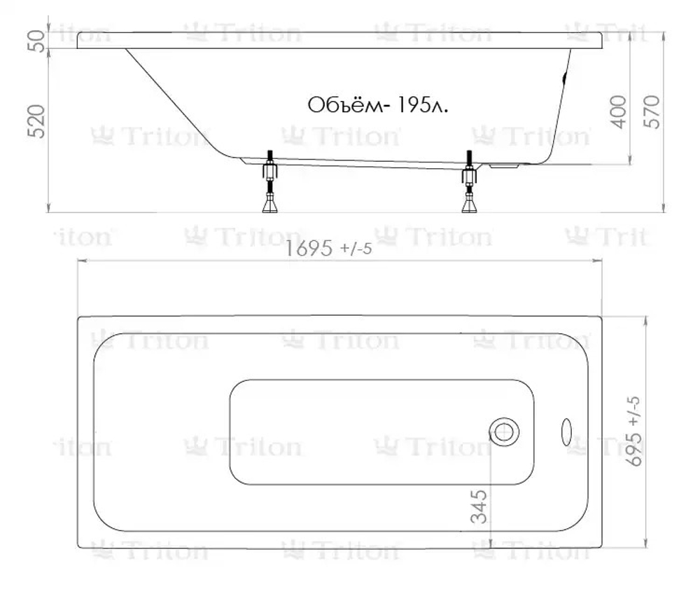 Ванна Ультра 170 (1700x700х400 мм) без ног