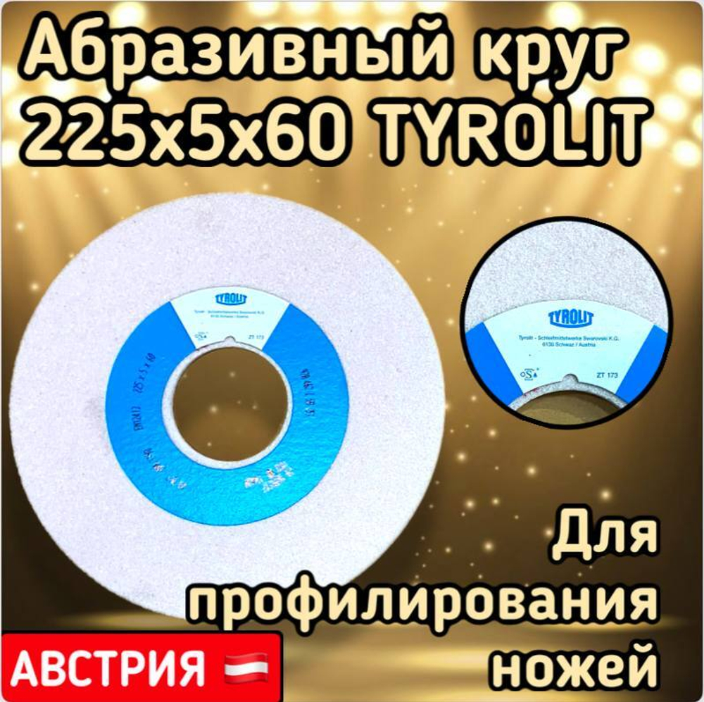 Абразивный круг 225х5х60 Tyrolit зерно 46, для профилирования ножей,станки RONDOMAT, WEINING