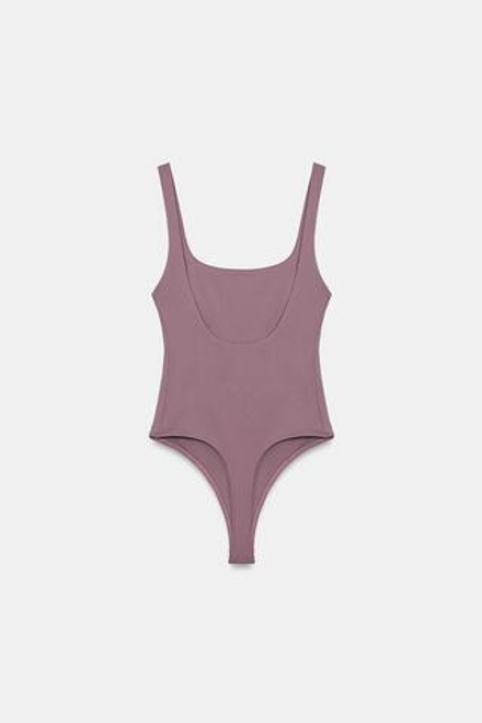 ZARA ЭЛАСТИЧНОЕ БОДИ С КВАДРАТНЫМ ВЫРЕЗОМ, РОЗОВЫЙ/ЛИЛОВЫЙ