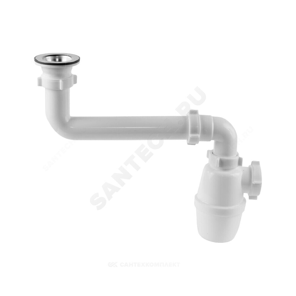 Сифон для умывальника/мойки бутылочный 1 1/2"x40 со смещенным сливом выпуск с нержавеющей решёткой D=70мм Орио К-4003