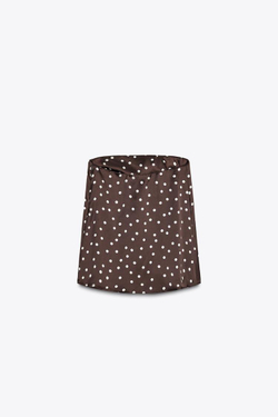 ZARA АТЛАСНЫЙ ТОП С ОТКРЫТЫМИ ПЛЕЧАМИ, КОРИЧНЕВЫЙ/ЭКРЮ