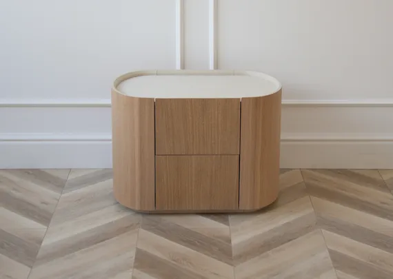 Тумба прикроватная Lagom 2 ящика ширина 60 см (натуральный дуб, молочный)