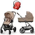 Коляска Cybex Balios S Lux TPE complete Aton S2 Hibiscus Red Base One 4 в 1 Almond Beige с дождевиками